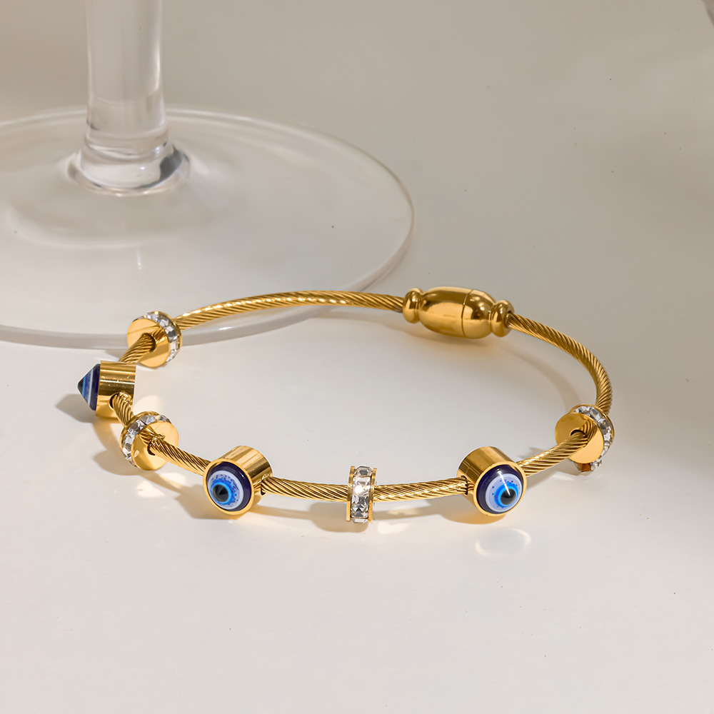 Simple Series Retro Devil's Eye Geometric Shape Stainless Steel Waterproof Gold Color Zircon Women's Bangles h5Picture3