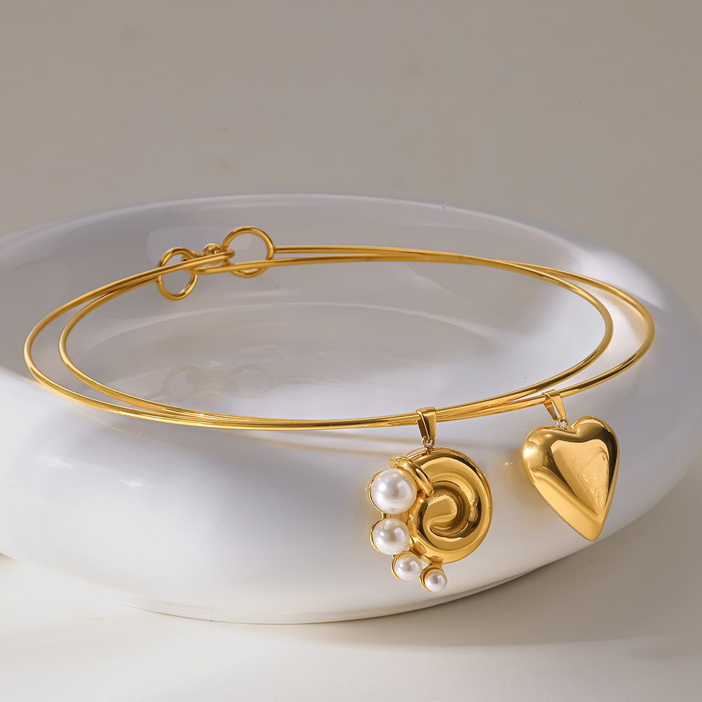 Romantic Series Daily Geometric Shape Stainless Steel Waterproof   Gold Color  Zircon Women's Chokers Picture2