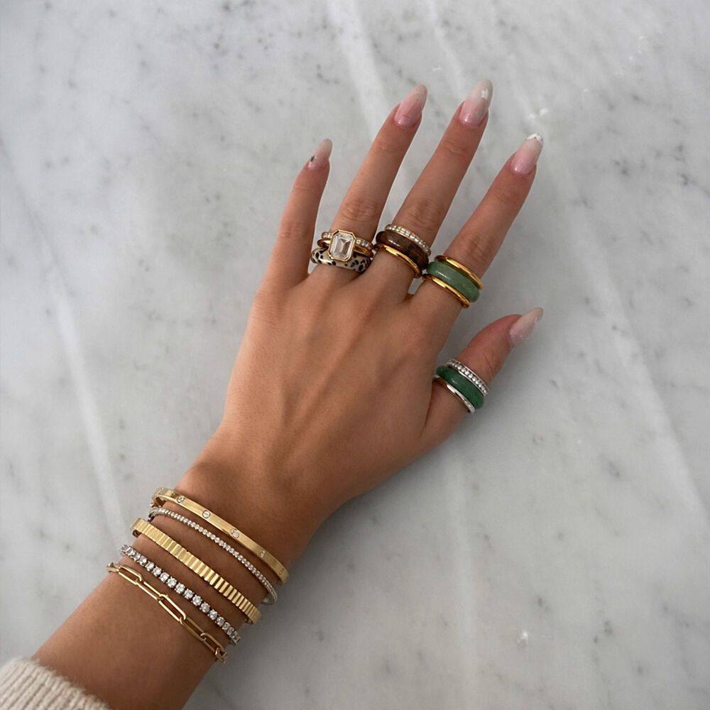 Retro Gold Color Rhinestone Natural Stone Ring Sets h5Picture2