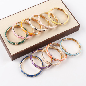 Simple Series Retro Devil's Eye Solid Color Gradient Color Dripping Enamel Alloy Gold Color  Women's Bangles h5 Picture3