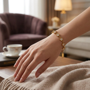 Stainless Steel Waterproof Gold Color Zircon Women's Chain Bracelets h5 Picture2