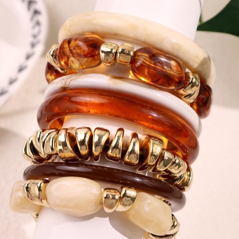 7-Piece Set Retro Beads Gradient Color Resin Women's Bracelets Sets Picture2