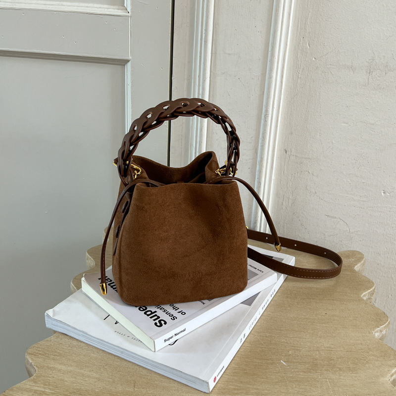 Casual Style None Solid Color Woven Suede Women's Bucket Bag Handbags 
