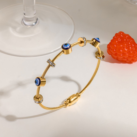 Simple Series Retro Devil's Eye Geometric Shape Stainless Steel Waterproof   Gold Color  Zircon Women's Bangles