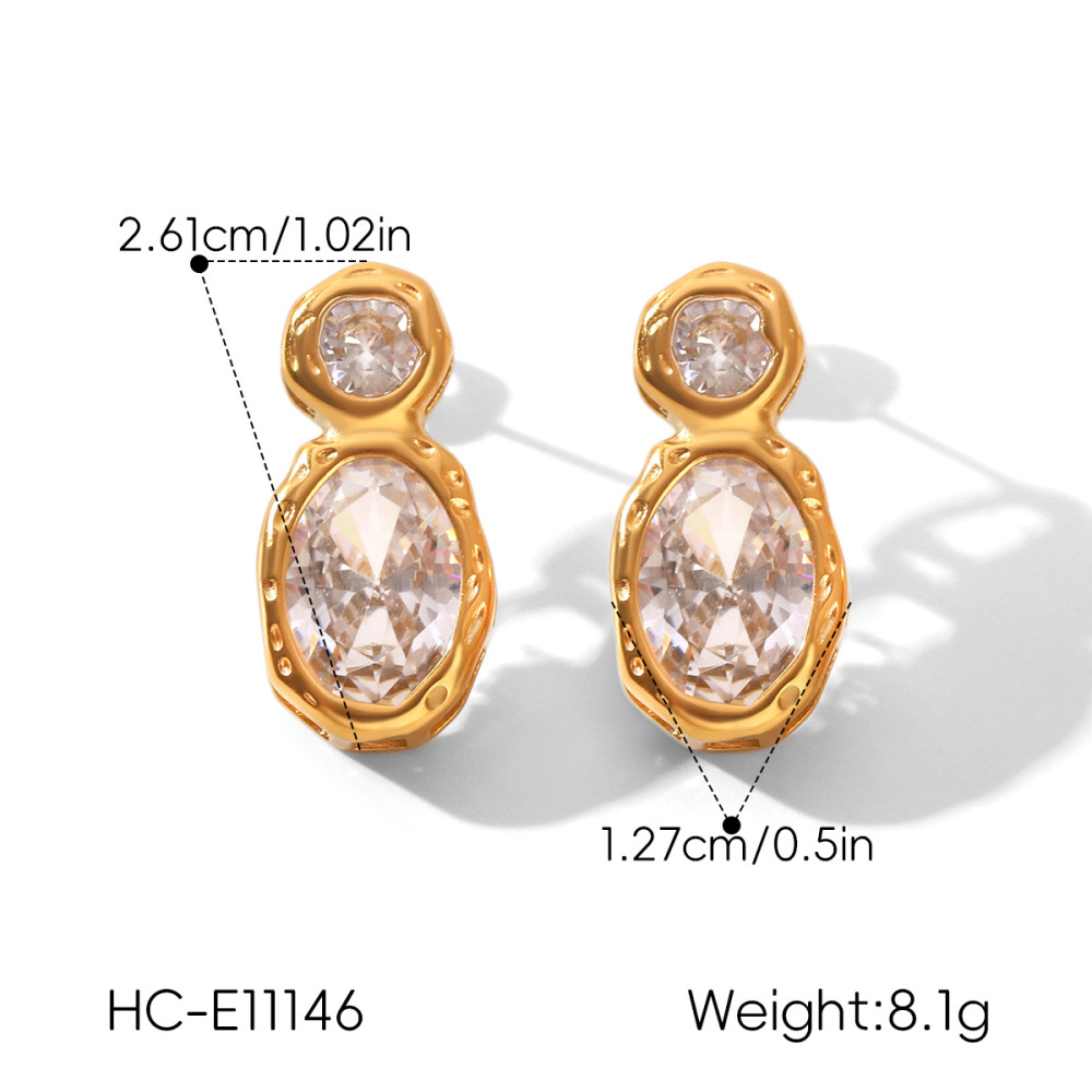 Stainless Steel Waterproof Gold Color Zircon Women's Stud Earrings h5Picture2