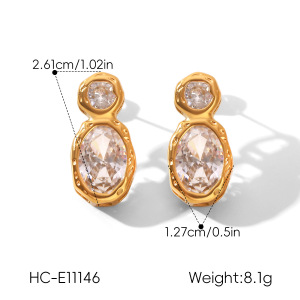 Stainless Steel Waterproof Gold Color Zircon Women's Stud Earrings h5 Picture2