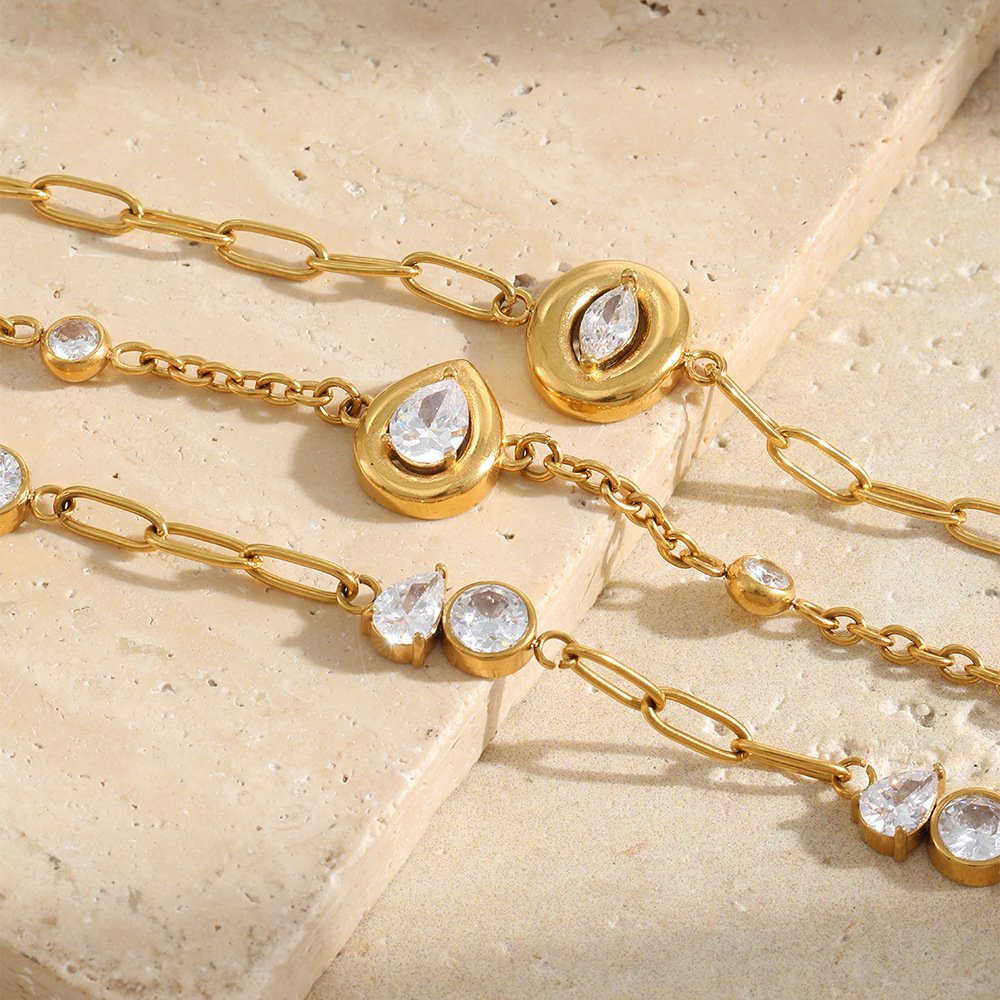 Luxurious Series Elegant Droplet Chain Stainless Steel Waterproof Gold Color Zircon Women's Chain Bracelets Picture2