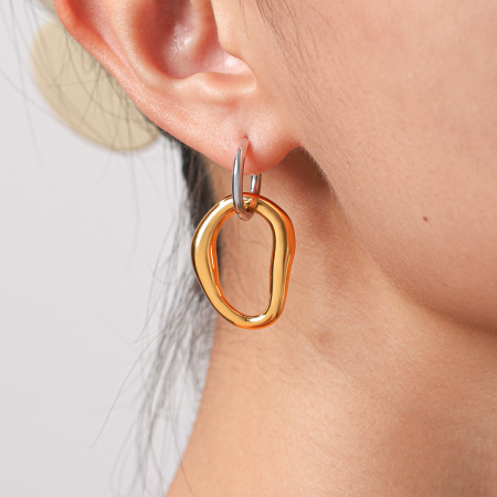 Simple Series Daily Irregular Shape Mixed Color Stainless Steel Waterproof Gold Color Women's Dangle Earrings 2