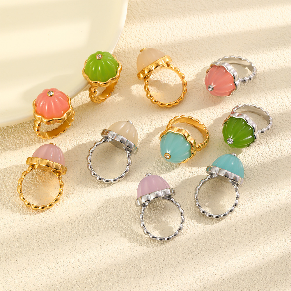 Simple Series Sweet Irregular Shape Stainless Steel Waterproof Gold Color Statement Rings h5Picture2