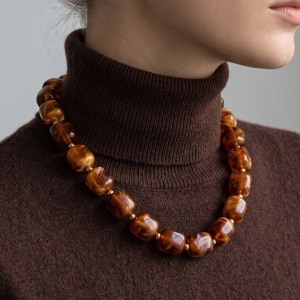 Simple Series Retro Beads Gradient Color Geometric Shape Acrylic   Gold Color  Women's Beaded Necklaces h5 Picture2