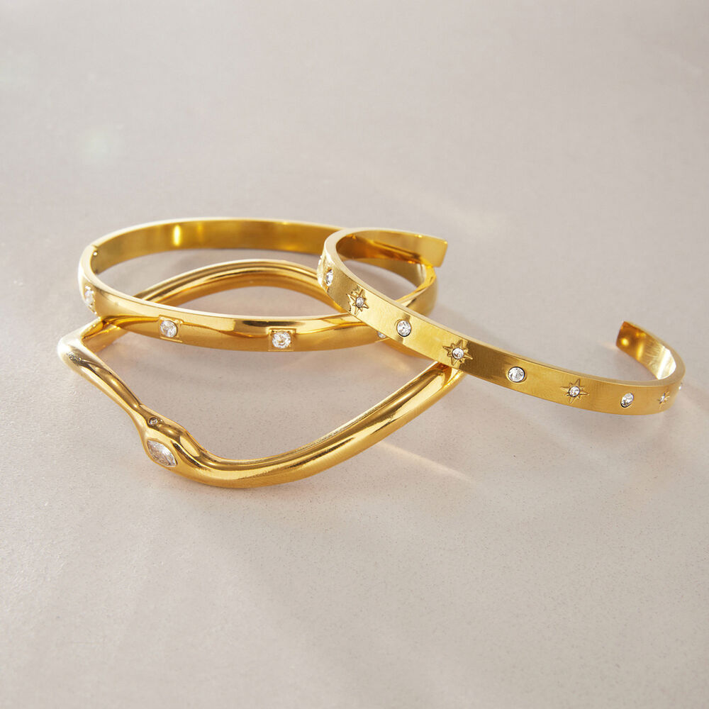 Bracelet Jonc Rétro En Acier Inoxydable, Imperméable, Couleur Or, Orné De Zircon, En Forme De Cœur Et D'Étoile h5Image3