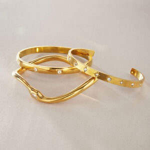 Bracelet Jonc Rétro En Acier Inoxydable, Imperméable, Couleur Or, Orné De Zircon, En Forme De Cœur Et D'Étoile h5 Image3