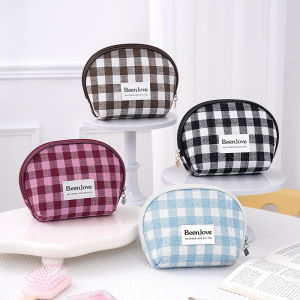 Simple Series Daily Solid Color Plaid Polyester Makeup Bags h5 Picture4