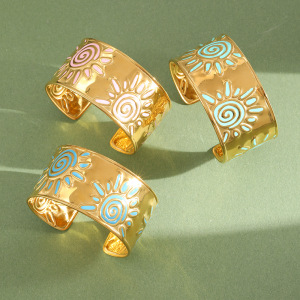 Simple Series Sweet Sun Stainless Steel Waterproof Gold Color Women's Bangles h5 Picture2