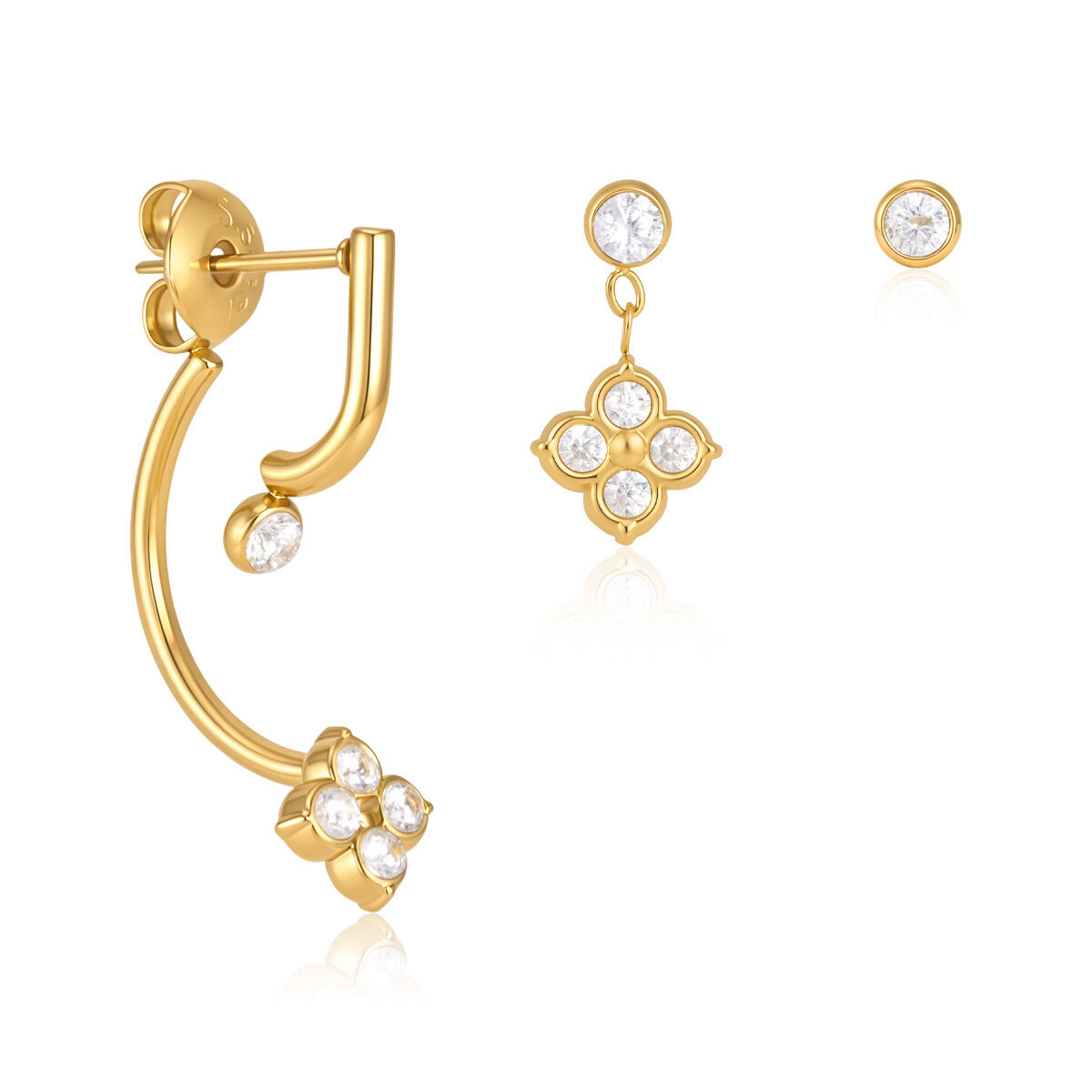 Elegantes Conjuntos De Pendientes De Acero Inoxidable Color Oro Con Circonitas De La Marca Clover Para Mujer. h5 Imagen5
