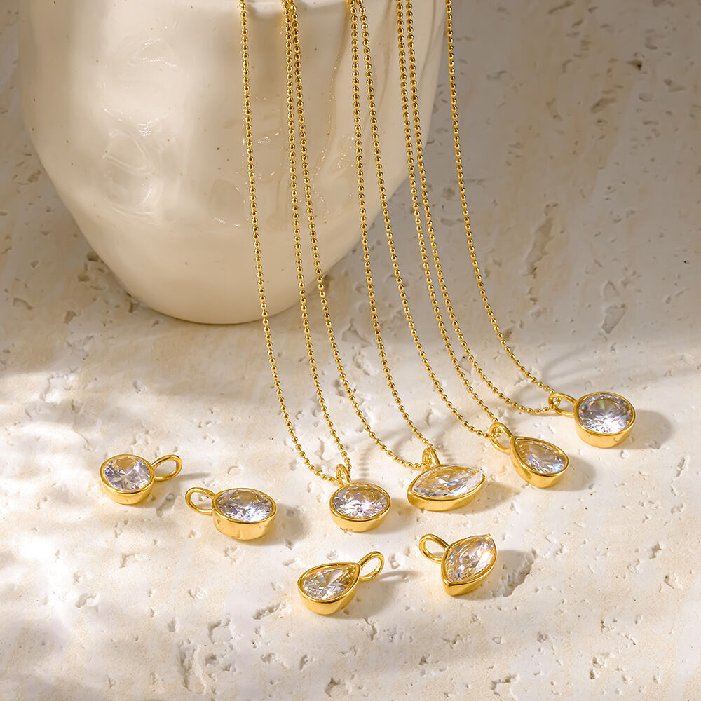 Droplet Ellipse Shape Stainless Steel Waterproof Gold Color Zircon Women's Pendant Necklaces h5 Picture2