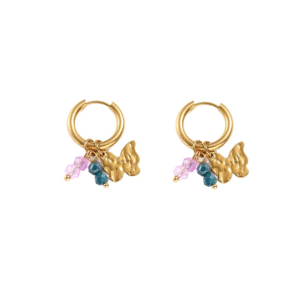 Romantic Series Sweet Butterfly Moon Hammer Pattern Stainless Steel Waterproof   Gold Color  Women's Drop Earrings Picture5