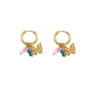 Romantic Series Sweet Butterfly Moon Hammer Pattern Stainless Steel Waterproof   Gold Color  Women's Drop Earrings h5 Picture5