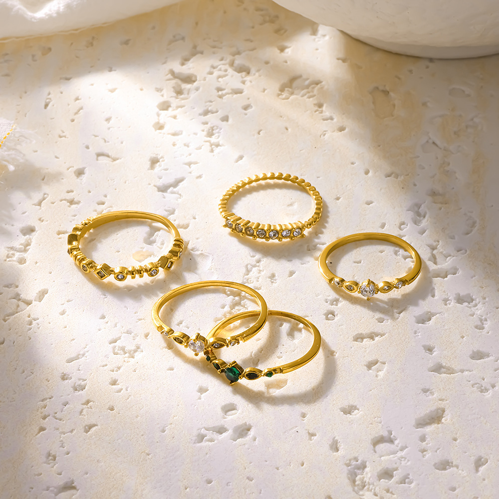 Romantic Series Daily Irregular Shape Geometric Shape Stainless Steel Waterproof   Gold Color  Zircon Minimalist Rings Picture2