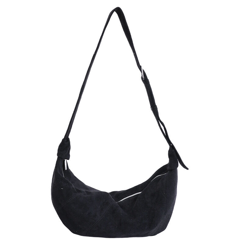 Borsa A Tracolla Da Donna In Pelle Scamosciata Con Patchwork A Tinta Unita, Stile Minimalista.
