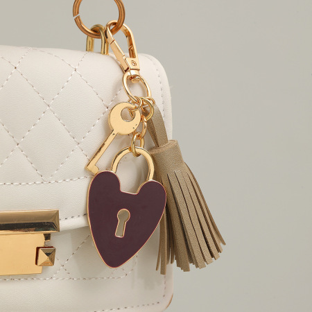 Simple Series Daily Heart Key Tassel Chain Lock Pu Bag Charms