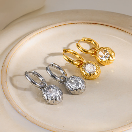 Simple Series Daily Ellipse Shape Geometric Shape Stainless Steel Waterproof   Gold Color  Zircon Women's Stud Earrings 2