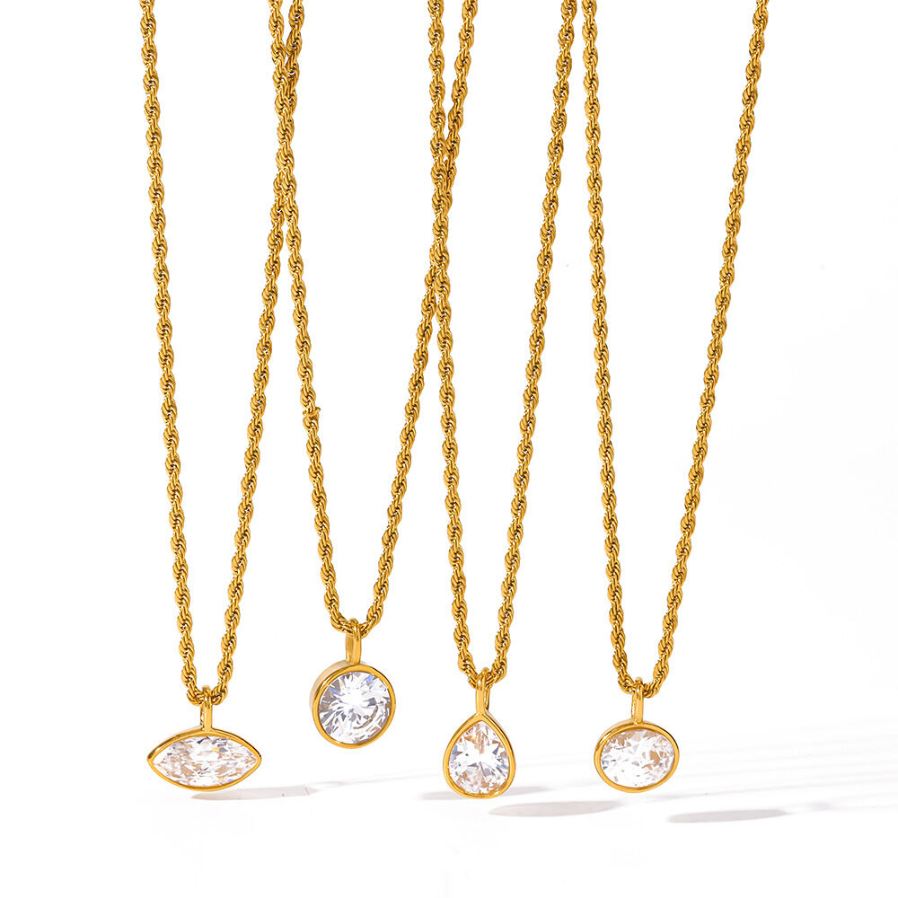 Simple Droplet Ellipse Shape Stainless Steel Waterproof Gold Color Zircon Women's Pendant Necklaces h5Picture4