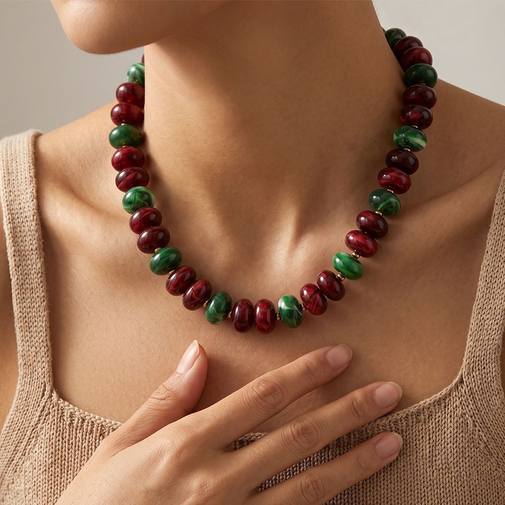 Simple Series Retro Beads Mixed Color Acrylic   Gold Color  Women's Beaded Necklaces Picture5