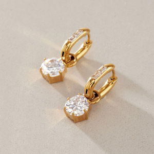 Luxurious Series Elegant Circle Geometric Shape Stainless Steel Waterproof   Gold Color  Zircon Women's Drop Earrings h5 Picture3