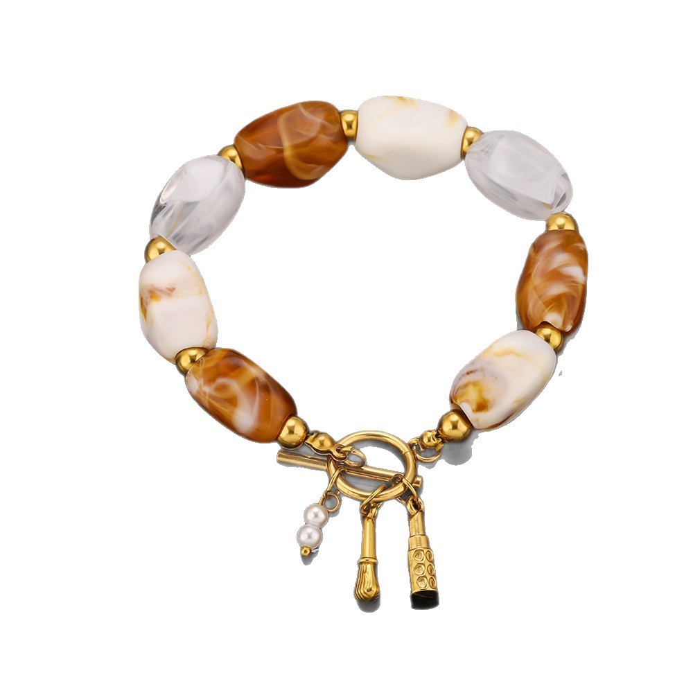 Classic  Elegant  Beads Gradient Color Stainless Steel Waterproof   Gold Color  Natural Stone Women's Beaded Bracelets Picture5