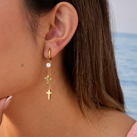 Simple Series Daily Cross Stainless Steel Waterproof Women's Drop Earrings