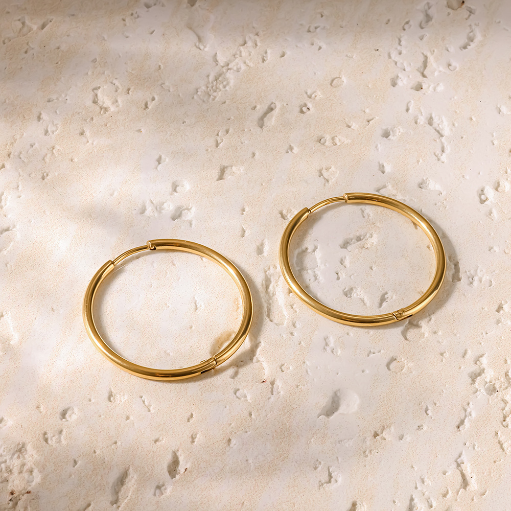 Simple Series Daily Stainless Steel Waterproof   Gold Color  Women's Hoop Earrings Picture3