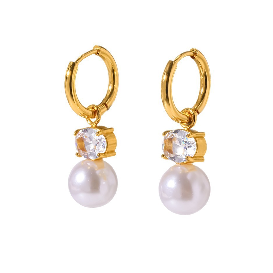 Simple Series Daily Ellipse Shape Geometric Shape Stainless Steel Waterproof  Gold Color  Zircon Women's Drop Earrings Picture5