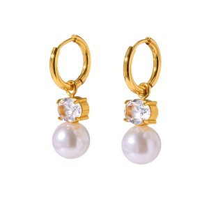Simple Series Daily Ellipse Shape Geometric Shape Stainless Steel Waterproof  Gold Color  Zircon Women's Drop Earrings h5 Picture5