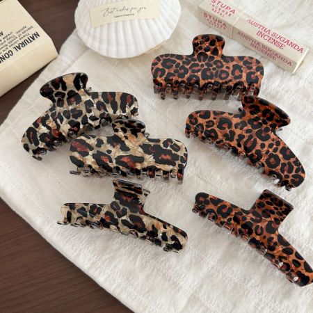 Simple Serisi Retro Leopar Desenli Asetat Saç Tokaları