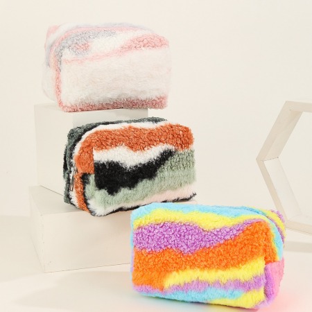 Simple Series Casual Irregular Shape Stripe Mixed Color Imitation Fur Makeup Bags