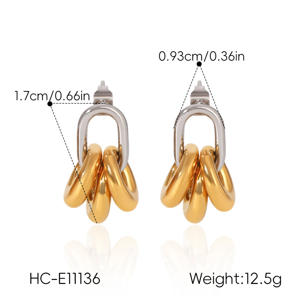 Circle Stainless Steel Waterproof Gold Color Women's Drop Earrings h5Picture2