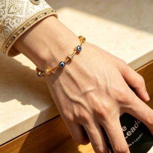 Simple Series Retro Devil's Eye Geometric Shape Stainless Steel Waterproof Gold Color Zircon Women's Bangles h5 Picture4