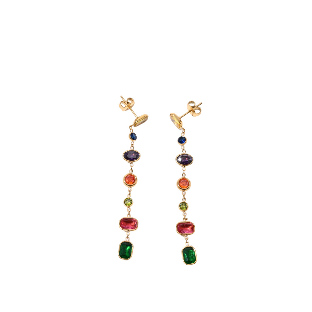 Geometric Shape Tassel Stainless Steel Waterproof Gold Color Zircon Women's Dangle Earrings Picture3