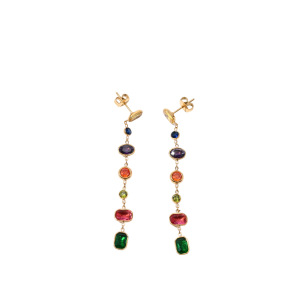 Geometric Shape Tassel Stainless Steel Waterproof Gold Color Zircon Women's Dangle Earrings h5 Picture3