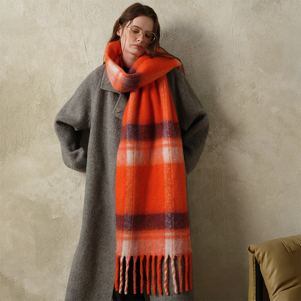 Simple Series Daily Plaid Tassel Wool Polyester Blend Winter Scarves Picture2