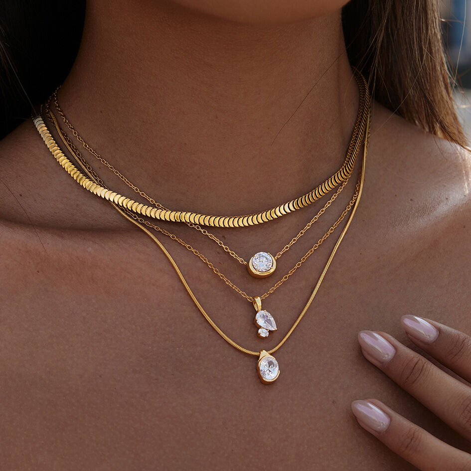 Collares Con Colgante Para Mujer, De Acero Inoxidable Con Circonita, Forma Geométrica Sencilla, Resistentes Al Agua Y Color Dorado. Imagen3