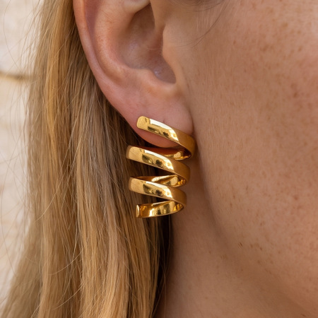 Orecchini a perno da donna semplici, circolari, in acciaio inossidabile, impermeabili, color oro.