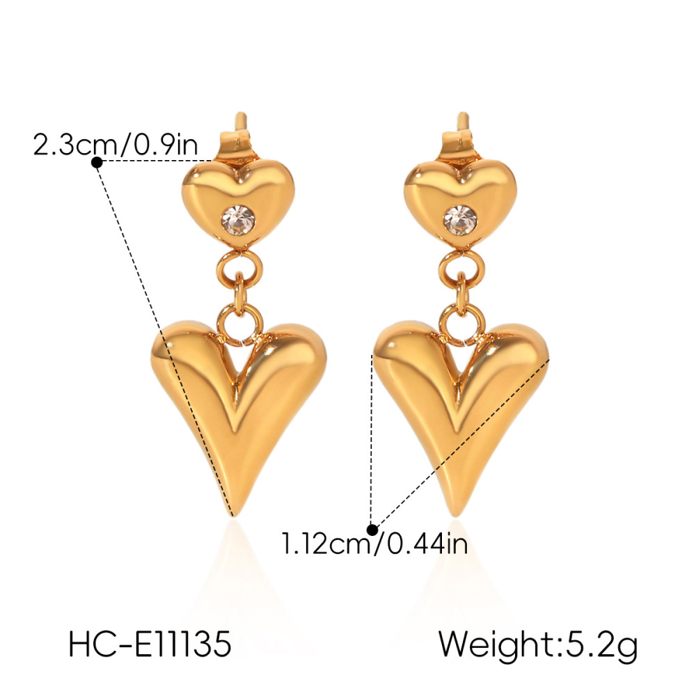 Simple Series Daily Heart Stainless Steel Waterproof   Gold Color  Zircon Women's Stud Earrings Picture2