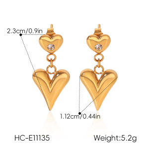 Simple Series Daily Heart Stainless Steel Waterproof   Gold Color  Zircon Women's Stud Earrings h5 Picture2