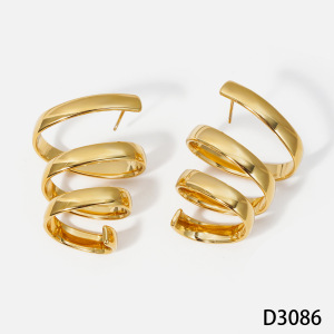 Simple Circle Stainless Steel Waterproof Gold Color Women's Stud Earrings h5