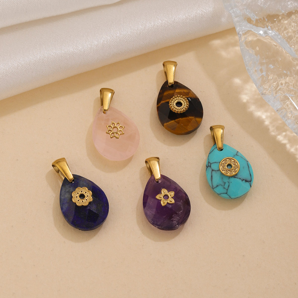 Classic Series Diy Droplet Gradient Color Natural Stones   Gold Color  Women's Pendants Picture2
