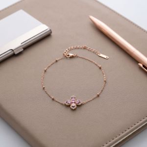 Clover Stainless Steel Waterproof Gold Color Zircon Women's Charm Bracelets h5 Picture3