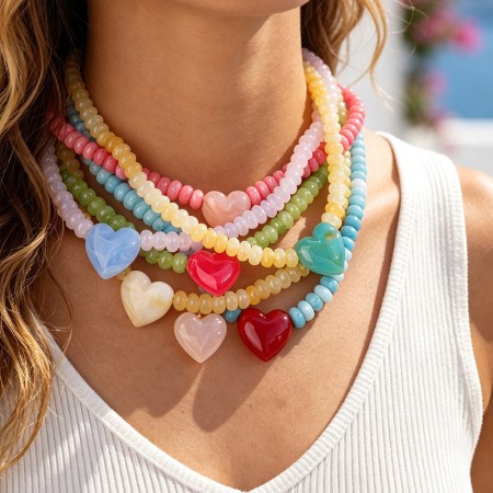 Romantic Series Sweet Heart Beads Natural Stones Women's Beaded Necklaces