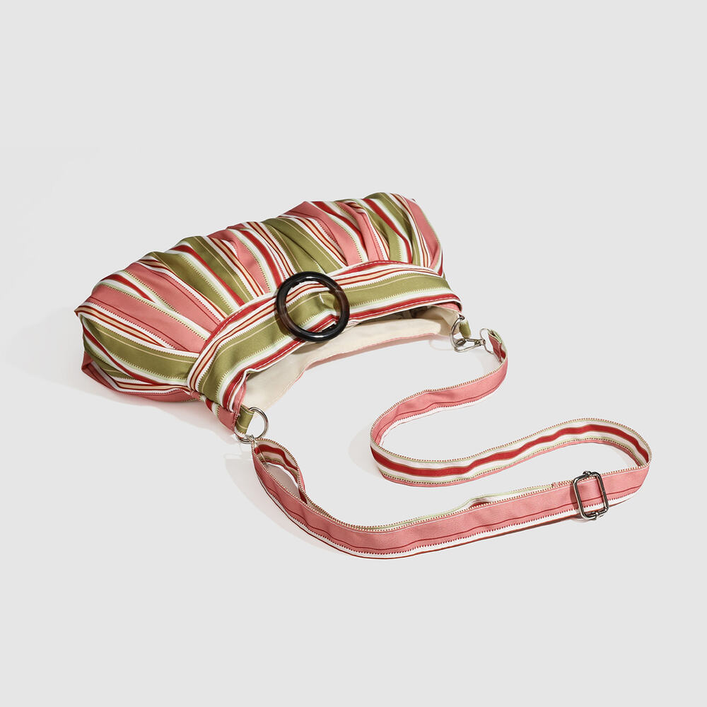 Borsa A Tracolla Da Donna In Poliestere Con Stampa A Righe Multicolore, Stile Chic Parigino. h5Immagine5